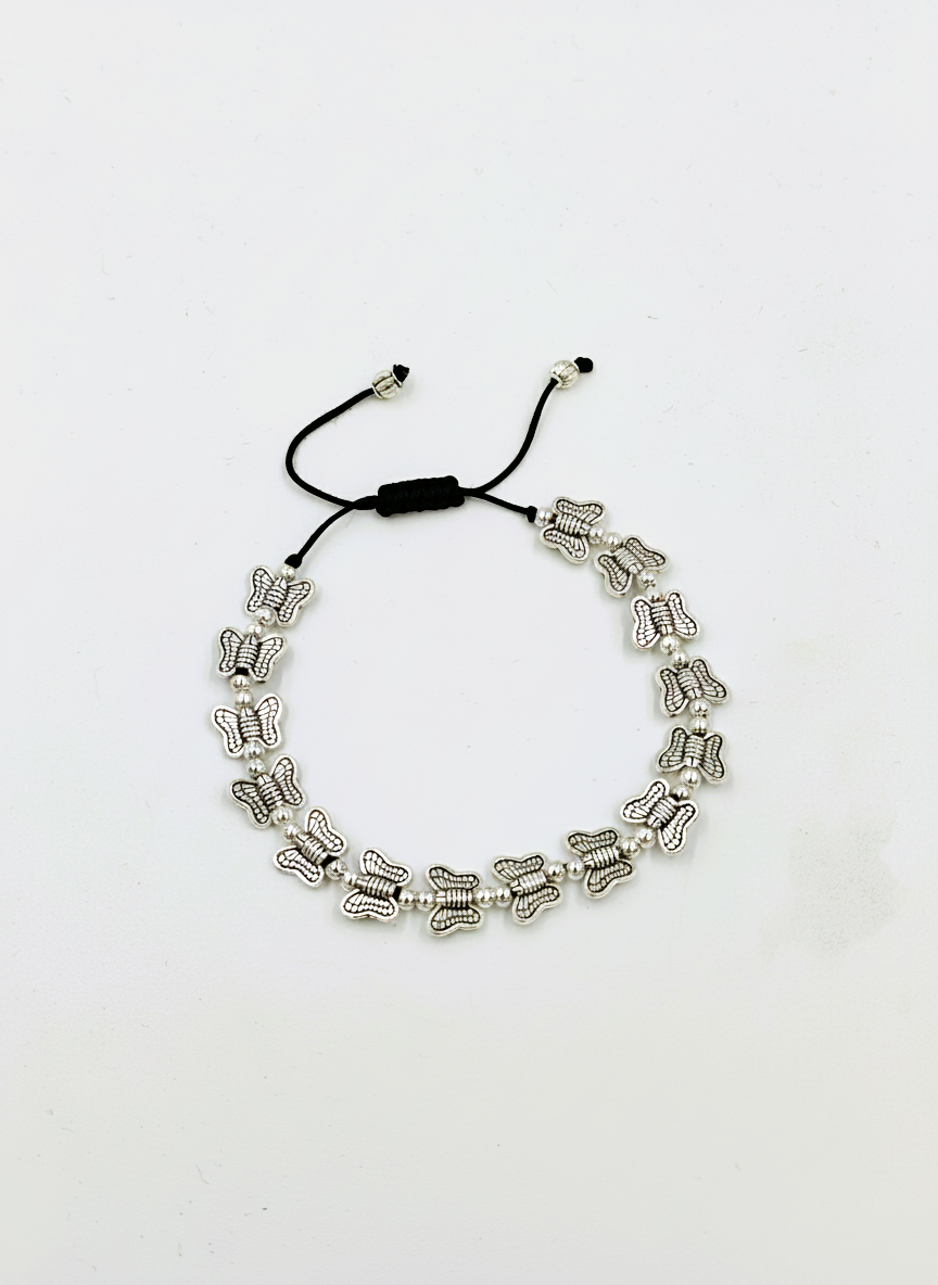 Silver Oxidized Butterfly Charm Anklet with Adjustable Thread for Women - MVDRAKSR192