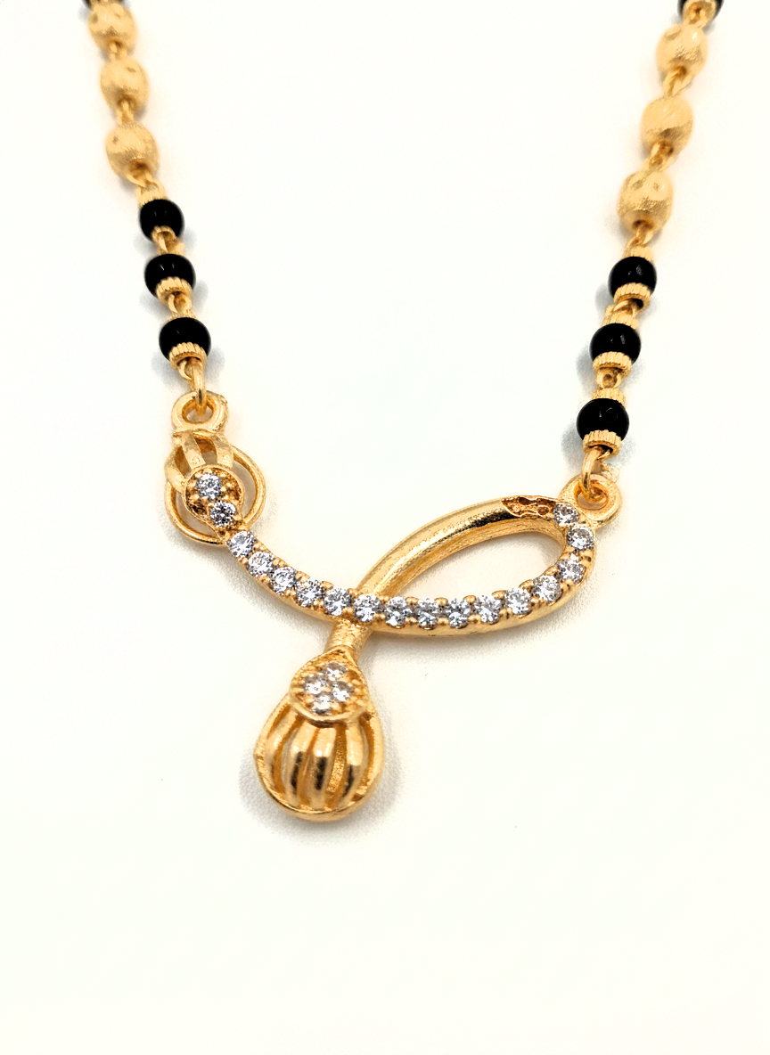Elegant Gold Plated Mangalsutra for Women with CZ Studded Pendant and Black Beads - MVMFMSGD179