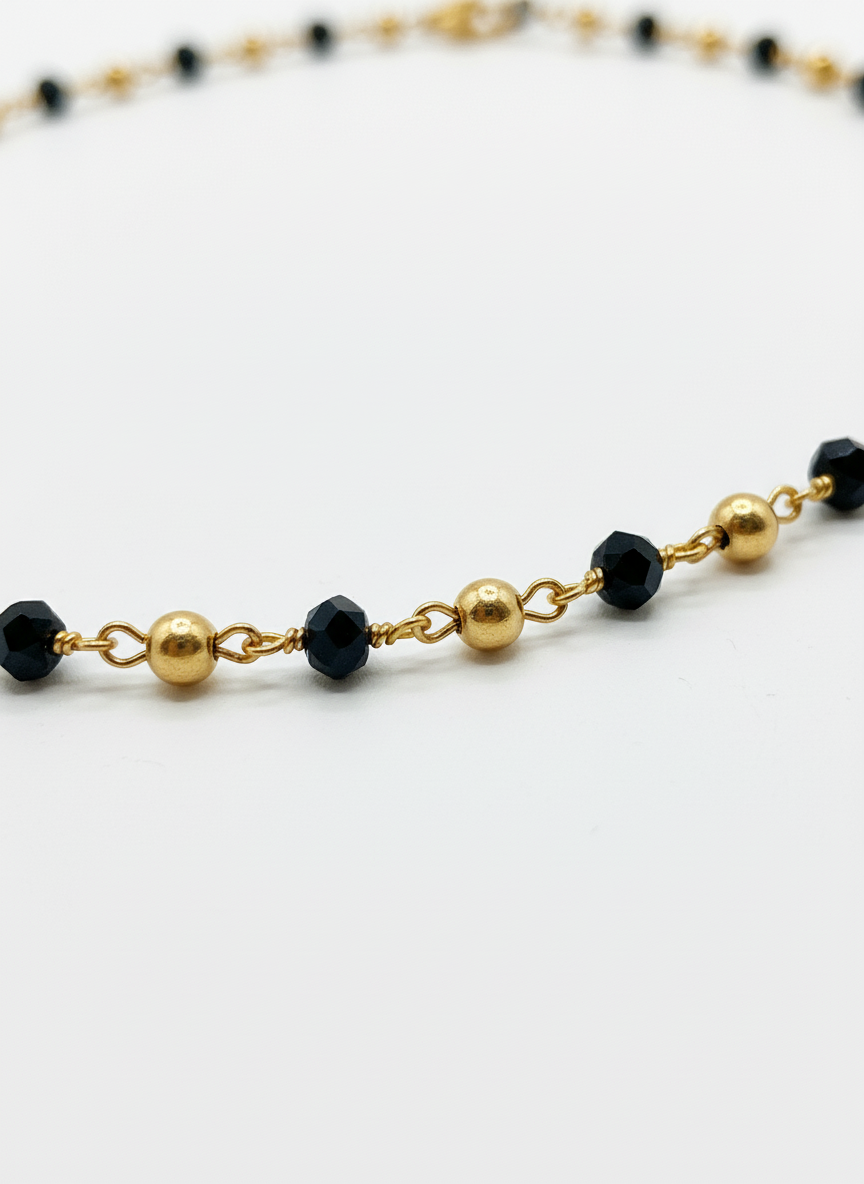Gold Plated Traditional Black Beads Mala Necklace for Women and Girls - MVDRNKGD166