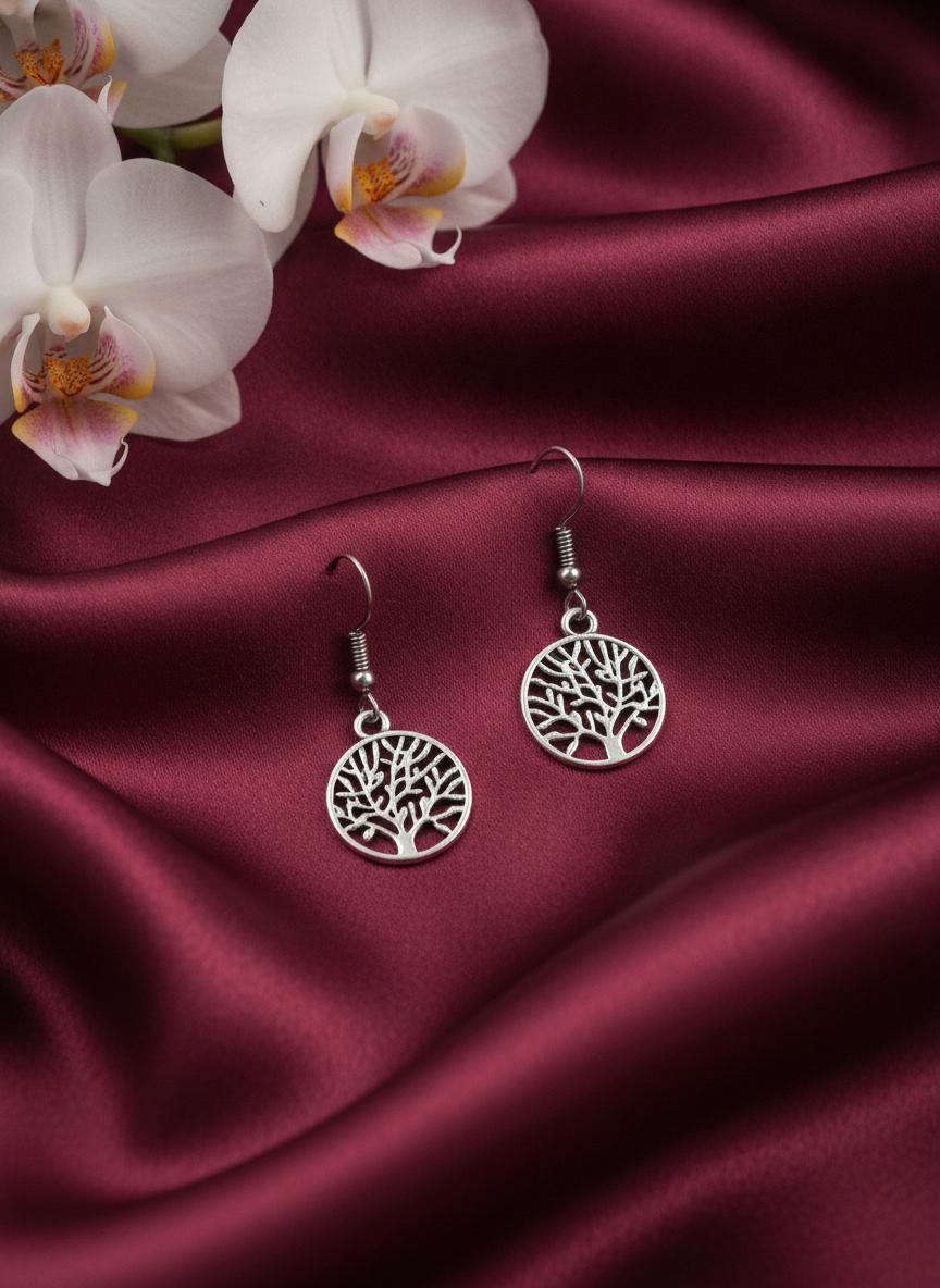 Oxidized Silver Tree of Life Drop Earrings for Women and Girls - MVJPERGD214