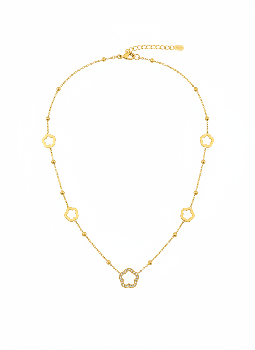 Gold Plated Flower Charm Necklace for Women Elegant Floral Chain Jewelry - MVANNKGD163
