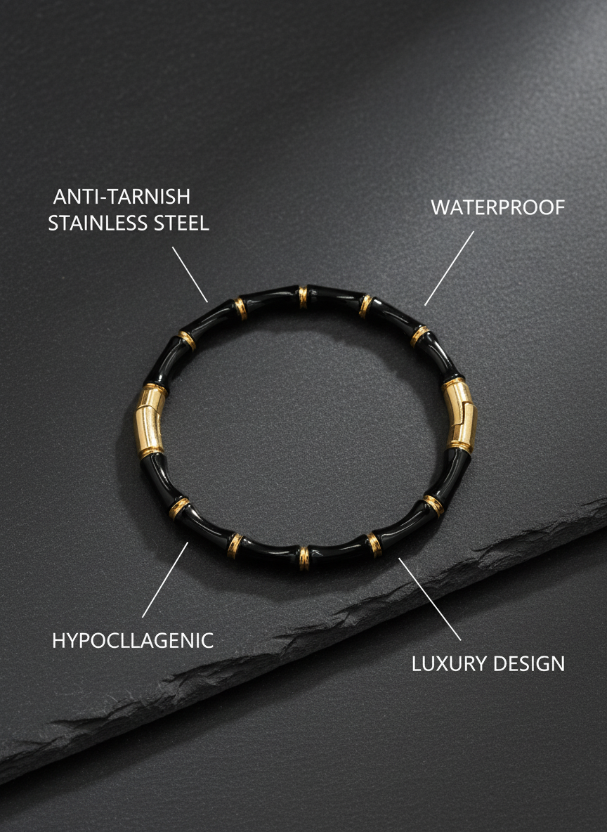 Elegant Black and Gold Bamboo Design Hinged Bangle Bracelet for Young Girls - MVNFBRGD167