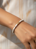 Elegant White and Gold Bamboo Design Bracelet for Women - Stylish Hand Accessory - MVHSBRGD143