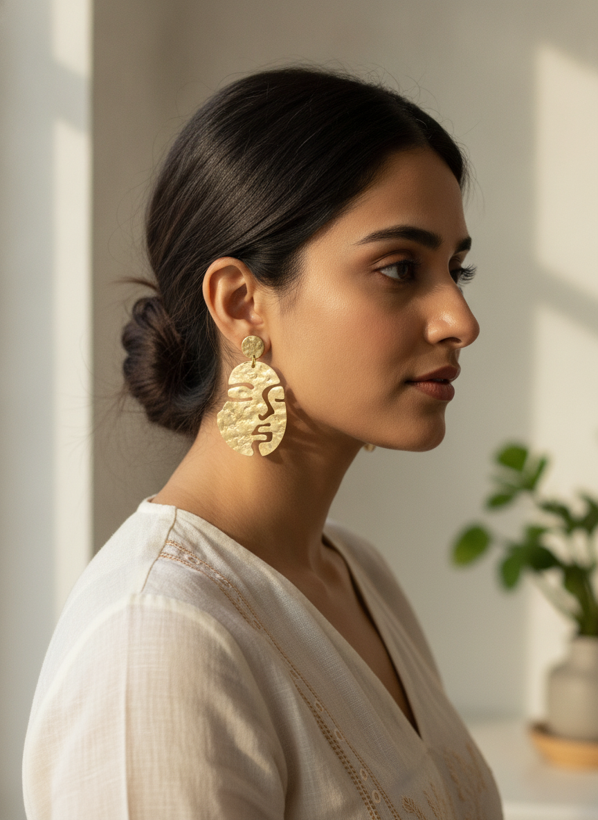 Gold Plated Abstract Face Silhouette Statement Drop Earrings for Women - MVJPERGD210