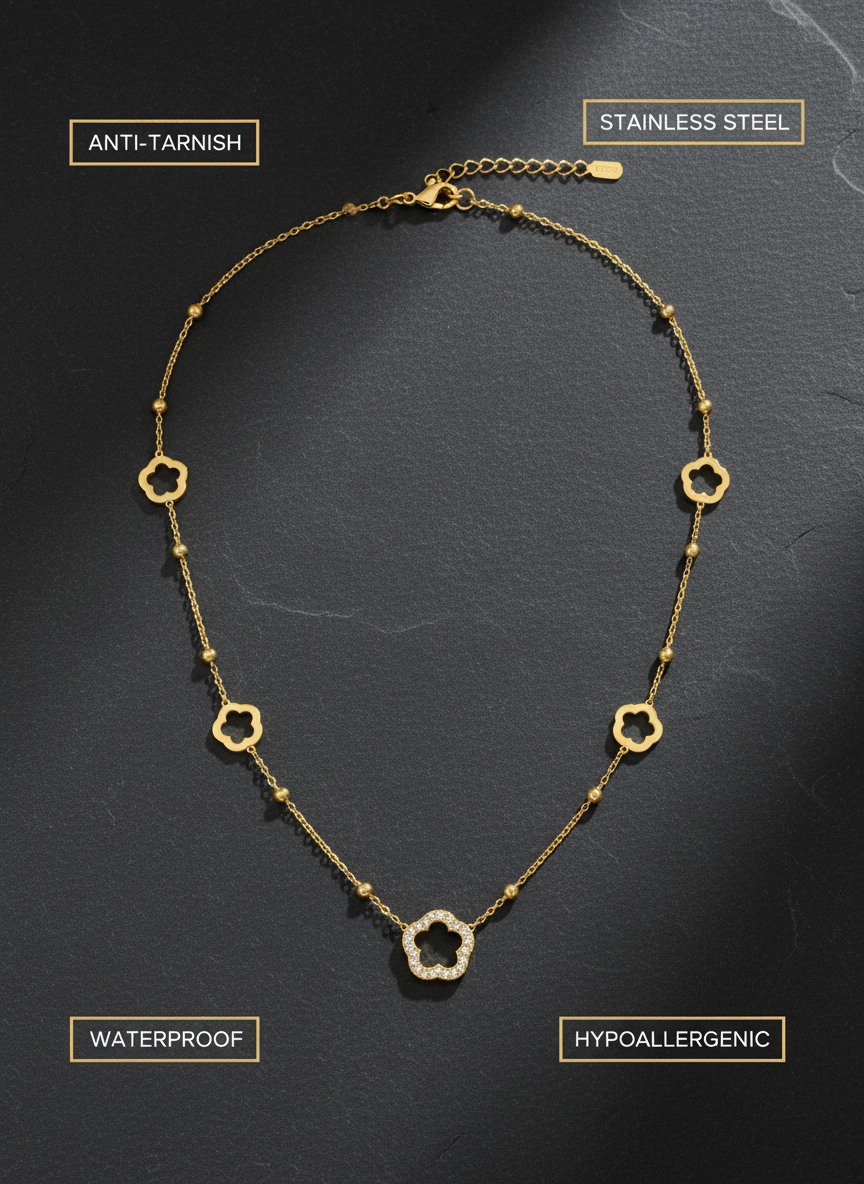 Gold Plated Flower Charm Necklace for Women Elegant Floral Chain Jewelry - MVANNKGD163