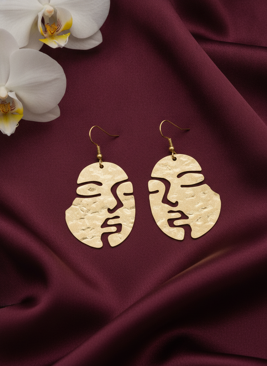 Gold Plated Abstract Face Silhouette Statement Drop Earrings for Women - MVJPERGD210