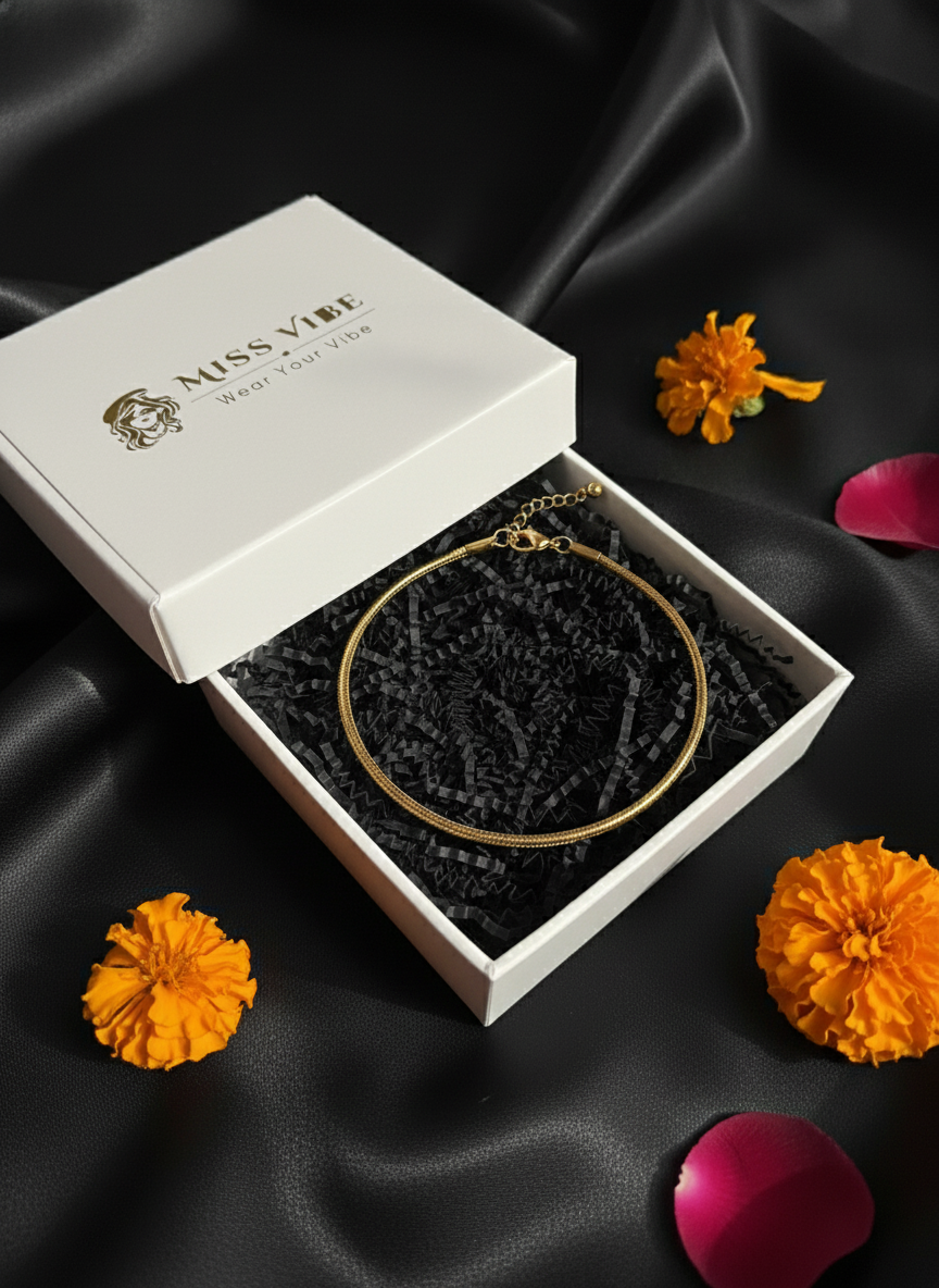 Women Gold Plated Sleek Snake Chain Minimalist Anklet Payal for Girls - MVKMAKGD195