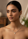 Gold Plated CZ Stone Studded Tennis Chain Necklace with ROUND  Pendant Women - MVANNKGD158