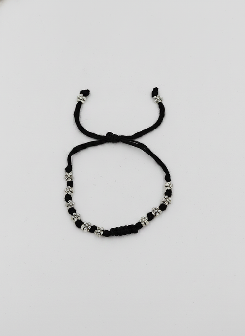 Black Thread Floral Bracelet with Silver Oxidised Beads for Women and Girls - MVJPBRSR203