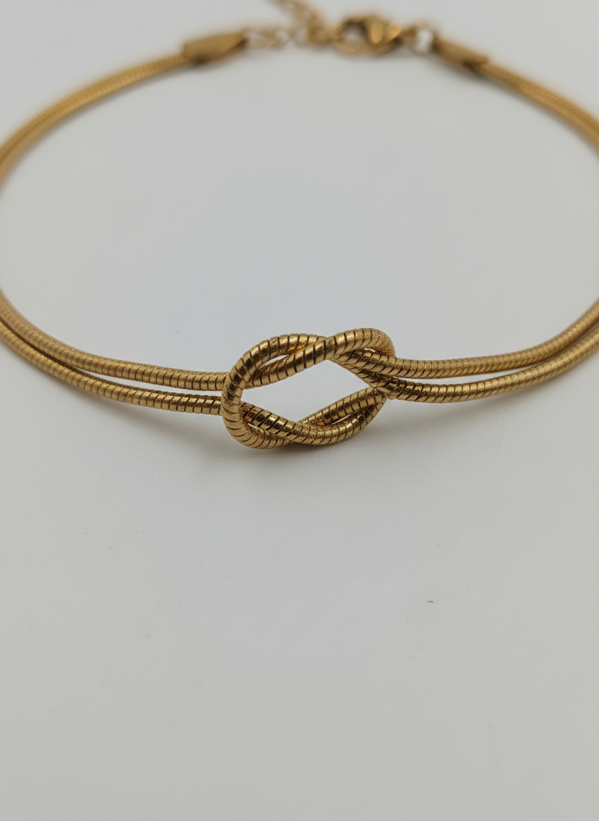 Women Gold Plated Double Strand Snake Chain Love Knot Bracelet for Girls - MVKMBRGD168