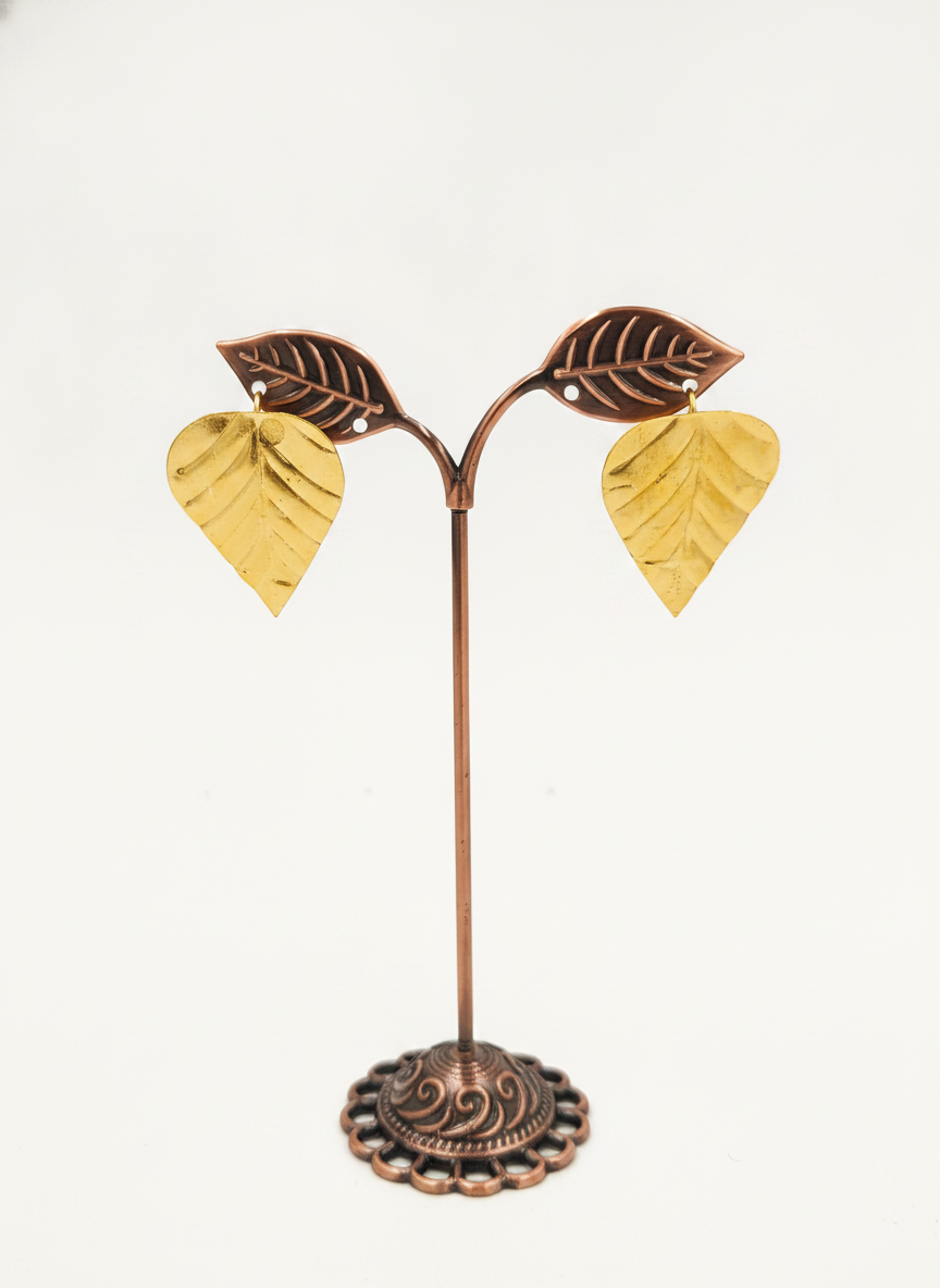 MVJ Gold Plated Textured Leaf Drop Earrings for Women and Girls - MVJPERGD211