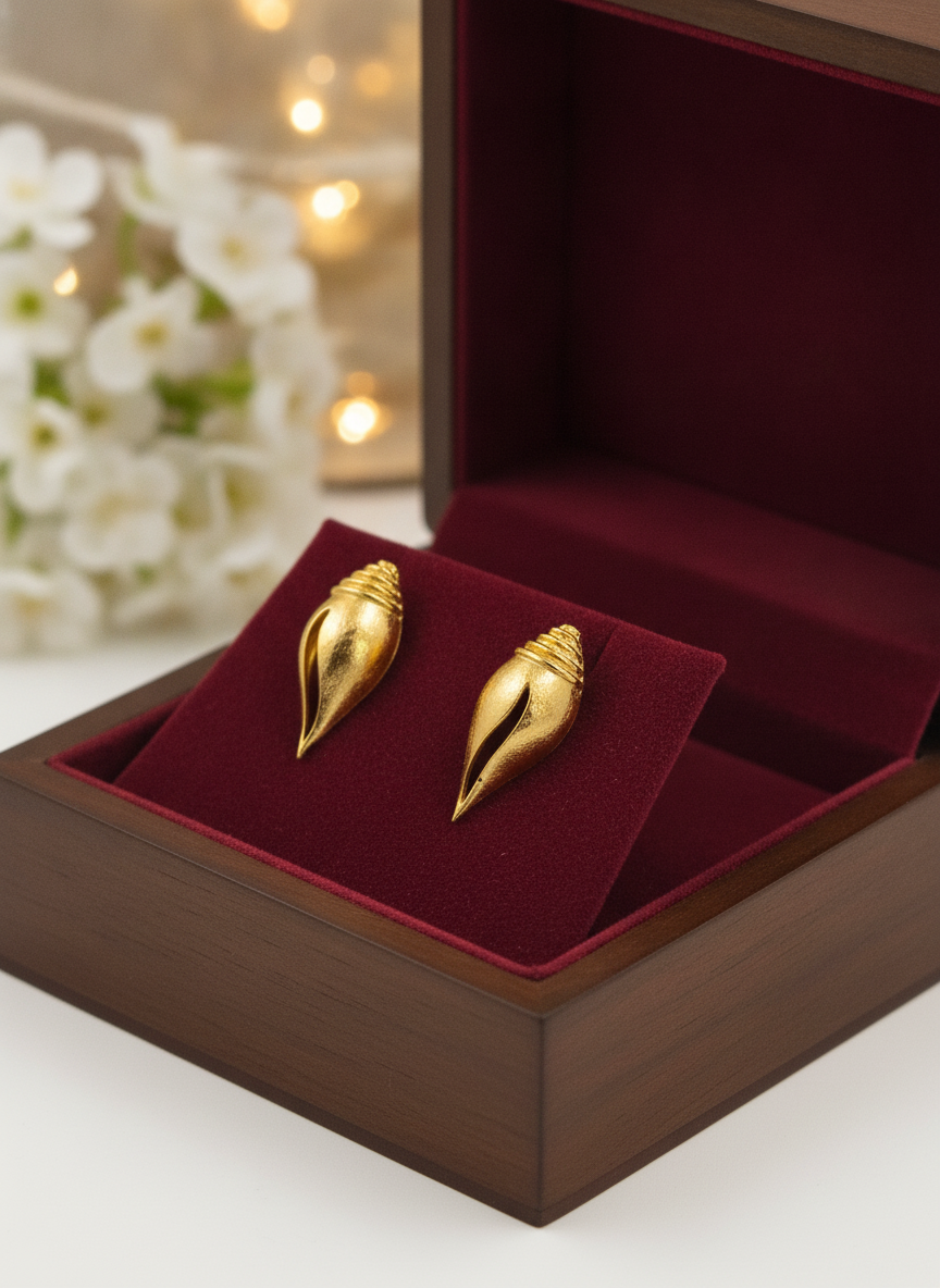 Gold Plated Conch Shell Stud Earrings for Women Contemporary Nature Design - MVJPERGD213