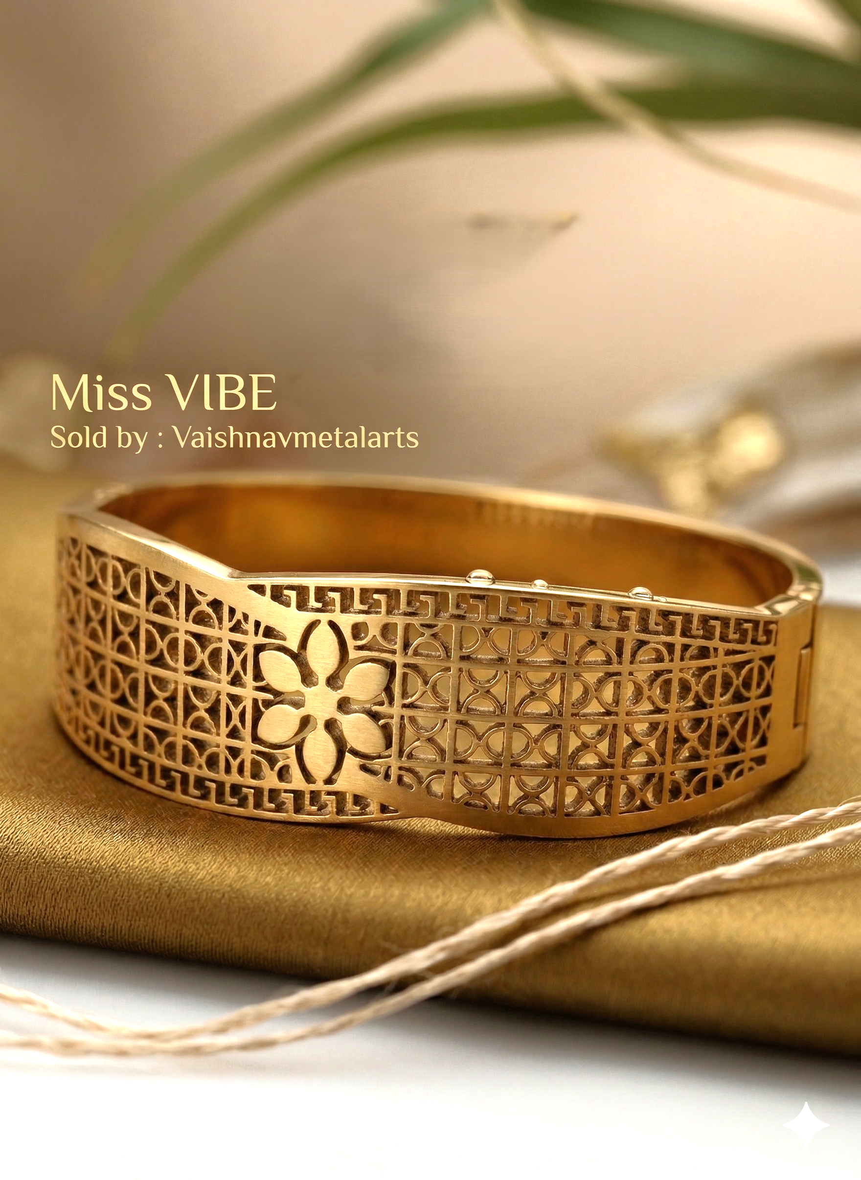 Elegant Gold Plated Floral Filigree Kada Bracelet for Women and Girls - MVNFBRGD171