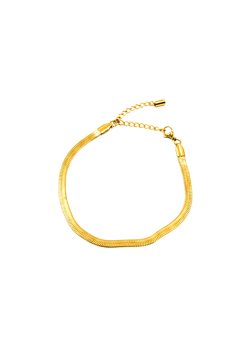 Elegant Gold-Plated Herringbone Snake Chain Anklet for Girls and Women – Sleek Flat Link Ankle Bracelet with Adjustable Extender – Minimalist Foot Jewelry for Summer & Occasions - MVDRAKGD98