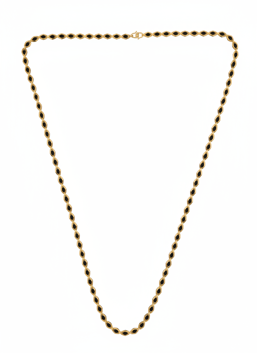 Gold Plated Black Bead Long Mala Chain Necklace for Men and Women - MVDRNKGD183