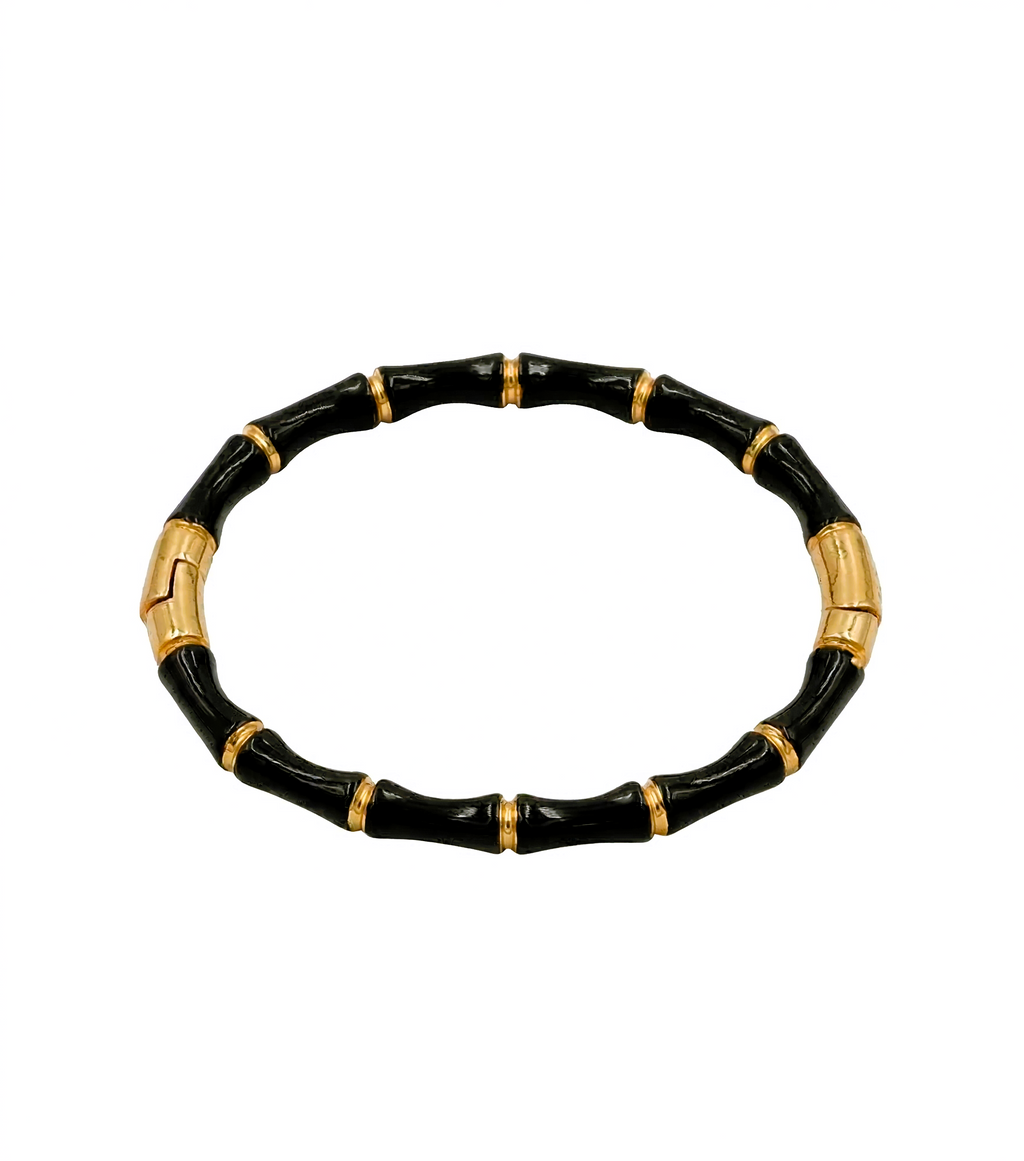 Elegant Black and Gold Bamboo Design Hinged Bangle Bracelet for Young Girls - MVNFBRGD167