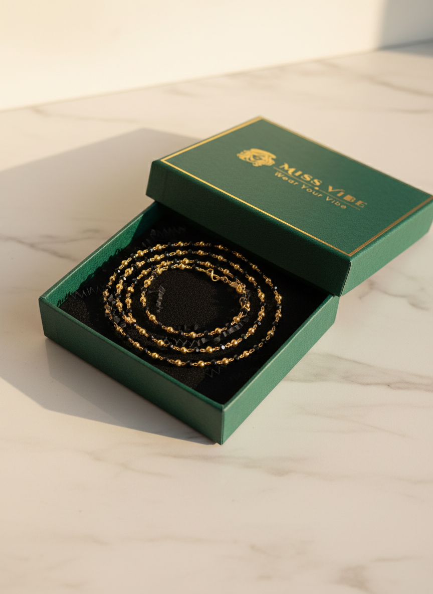 Gold Plated Traditional Black Beads Mala Necklace for Women and Girls - MVDRNKGD166