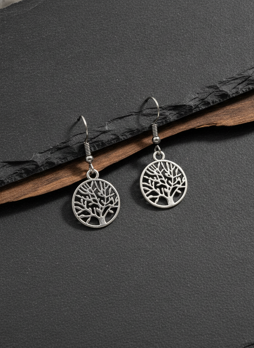 Oxidized Silver Tree of Life Drop Earrings for Women and Girls - MVJPERGD214