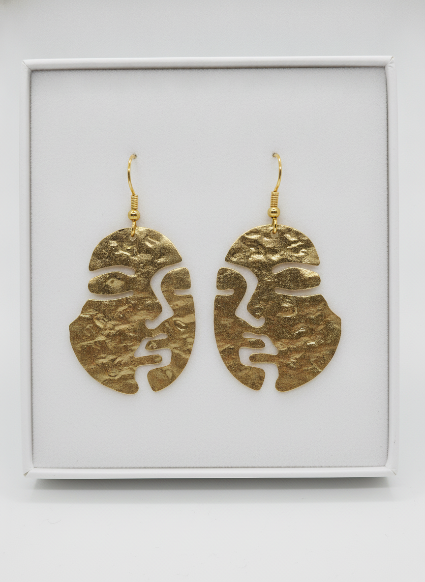 Gold Plated Abstract Face Silhouette Statement Drop Earrings for Women - MVJPERGD210