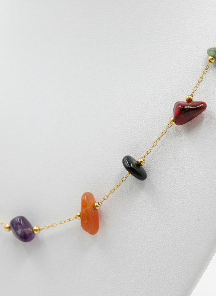 Multi Color Natural Stone Gold Plated Necklace for Women and Girls - MVANNKGD157