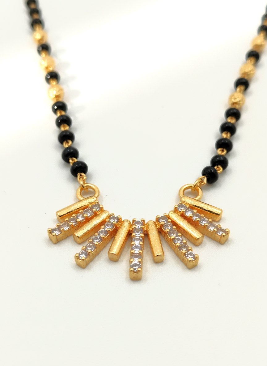 Gold Plated Stone Studded Sunburst Mangalsutra for Women with Black Beads - MVMFMSGD178