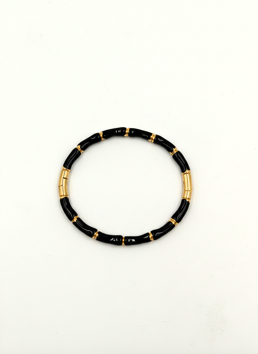 _80: Women Gold Plated Black Bamboo Segmented Bracelet Contemporary Bangle Jewelry - MVHSBRGD140