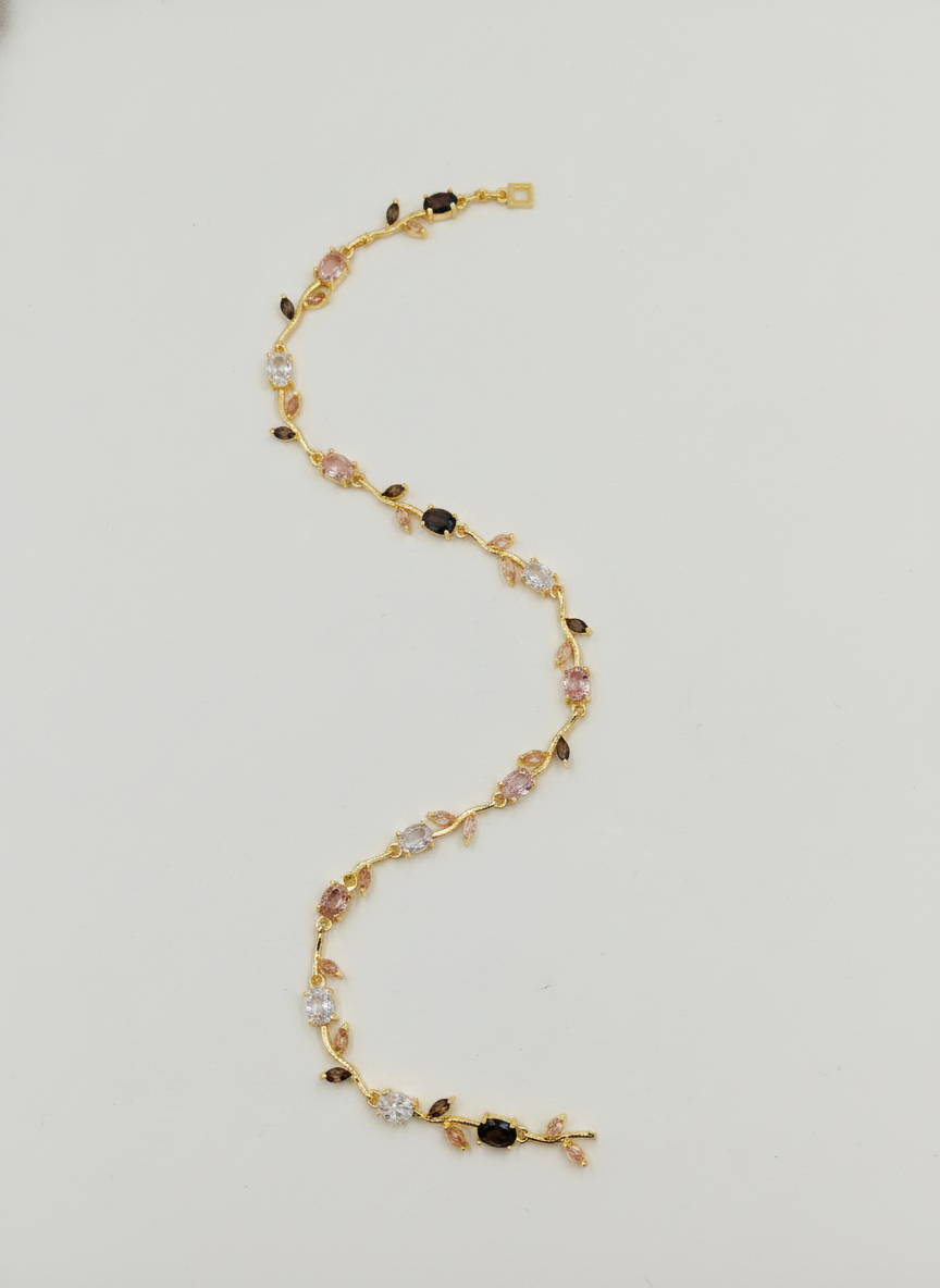 Women Gold Plated Multi Color Stone Floral Tulip Bracelet for Wedding - MVDRBRGD199