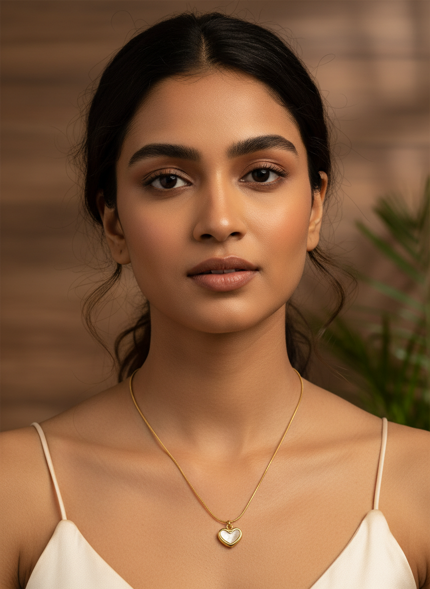 Elegant Gold Plated Heart Pendant Necklace for Women - Shimmering Mother of Pearl Style Inlay on Sleek Snake Chain - Hypoallergenic Jewelry Gift for Her - MVHSNKGD31