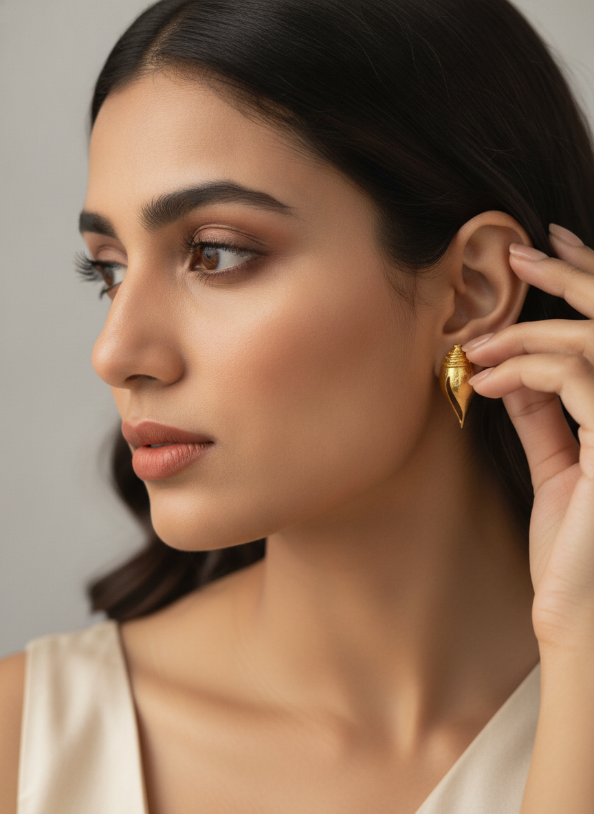 Gold Plated Conch Shell Stud Earrings for Women Contemporary Nature Design - MVJPERGD213