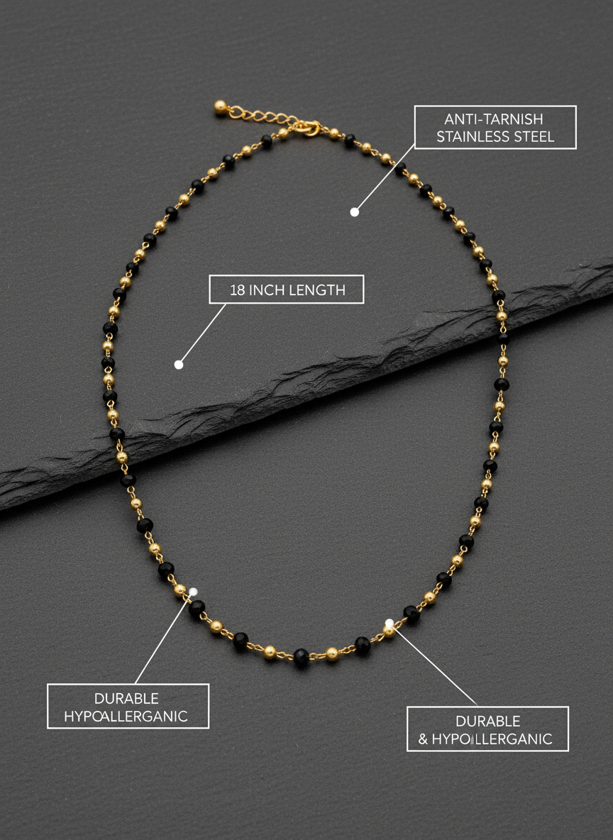 Gold Plated Traditional Black Beads Mala Necklace for Women and Girls - MVDRNKGD166