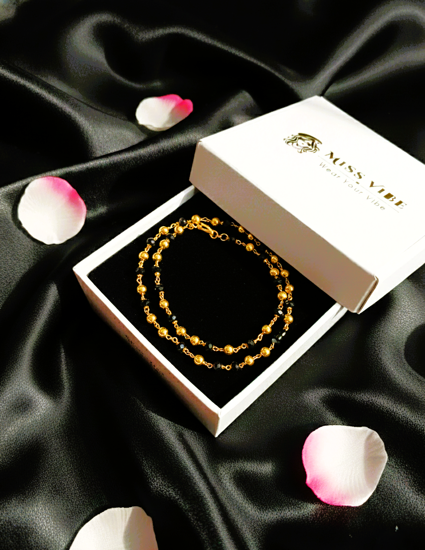 Traditional Black and Gold Plated Moti Mala Necklace for Women Long Chain - MVDRNKGD180