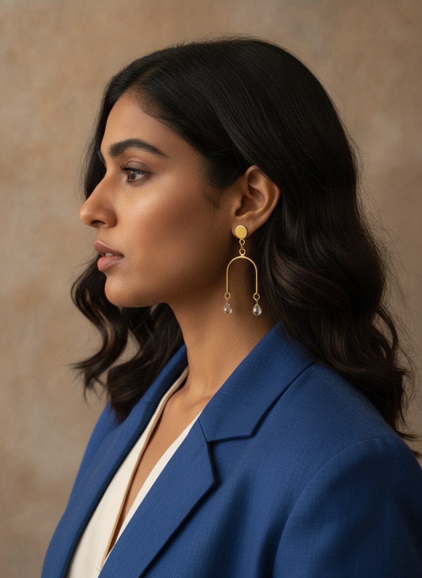 Elegant Gold Plated Arch Drop Earrings with Clear Teardrop Stones for Women - MVJPERGD208