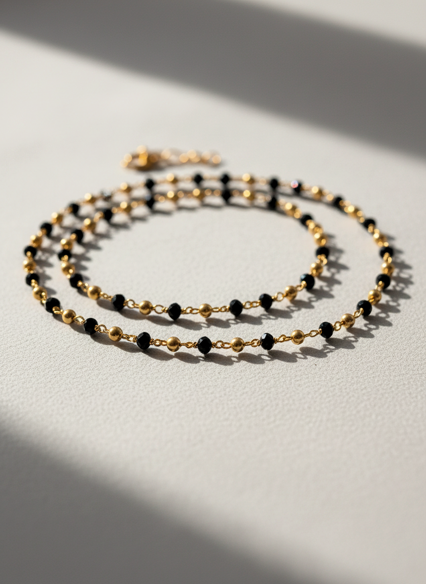 Gold Plated Traditional Black Beads Mala Necklace for Women and Girls - MVDRNKGD166