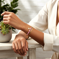 MVH Pink and Gold Bamboo Tube Stretch Bracelet for Women – Stackable Enamel Boho Chic Jewelry – Lightweight Summer Statement Accessory - MVHSBRGD141