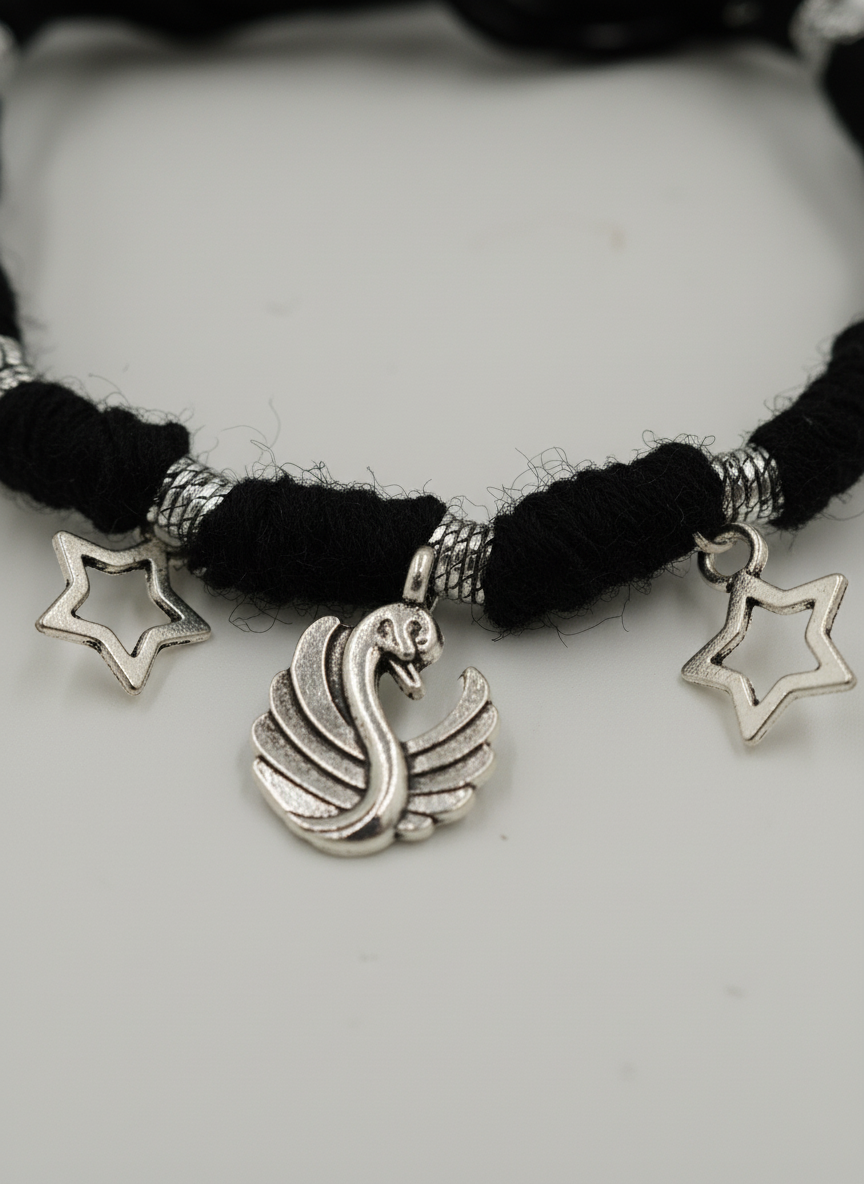 Combo of 2 Oxidized Silver Charm Black Thread Bracelets for Women and Girls - MVCMBRGD174