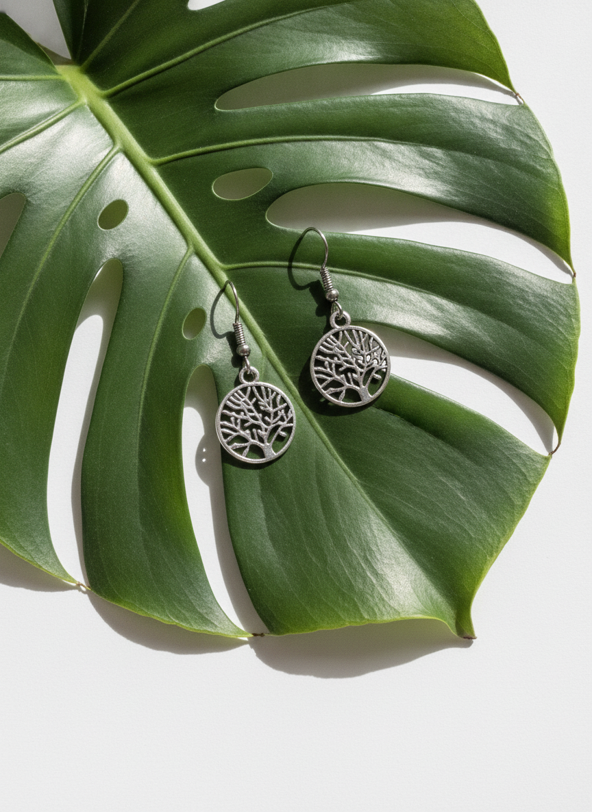 Oxidized Silver Tree of Life Drop Earrings for Women and Girls - MVJPERGD214