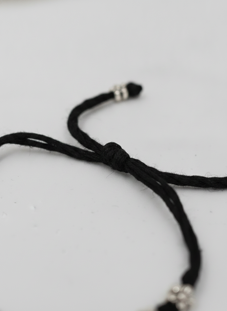 Black Thread Floral Bracelet with Silver Oxidised Beads for Women and Girls - MVJPBRSR203