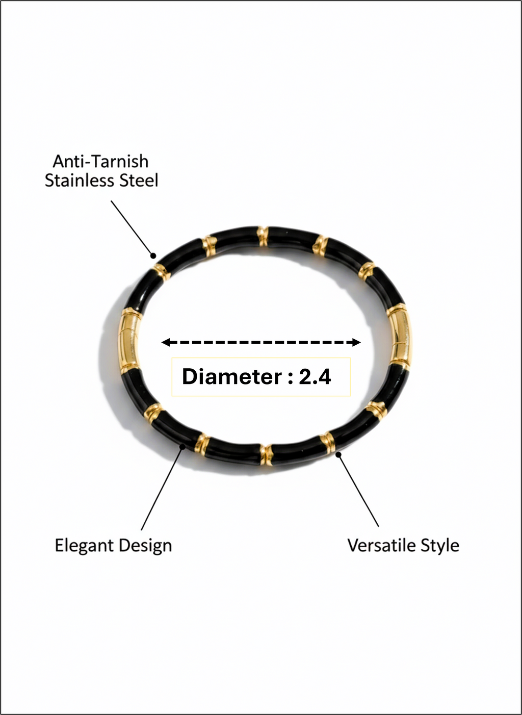 _80: Women Gold Plated Black Bamboo Segmented Bracelet Contemporary Bangle Jewelry - MVHSBRGD140