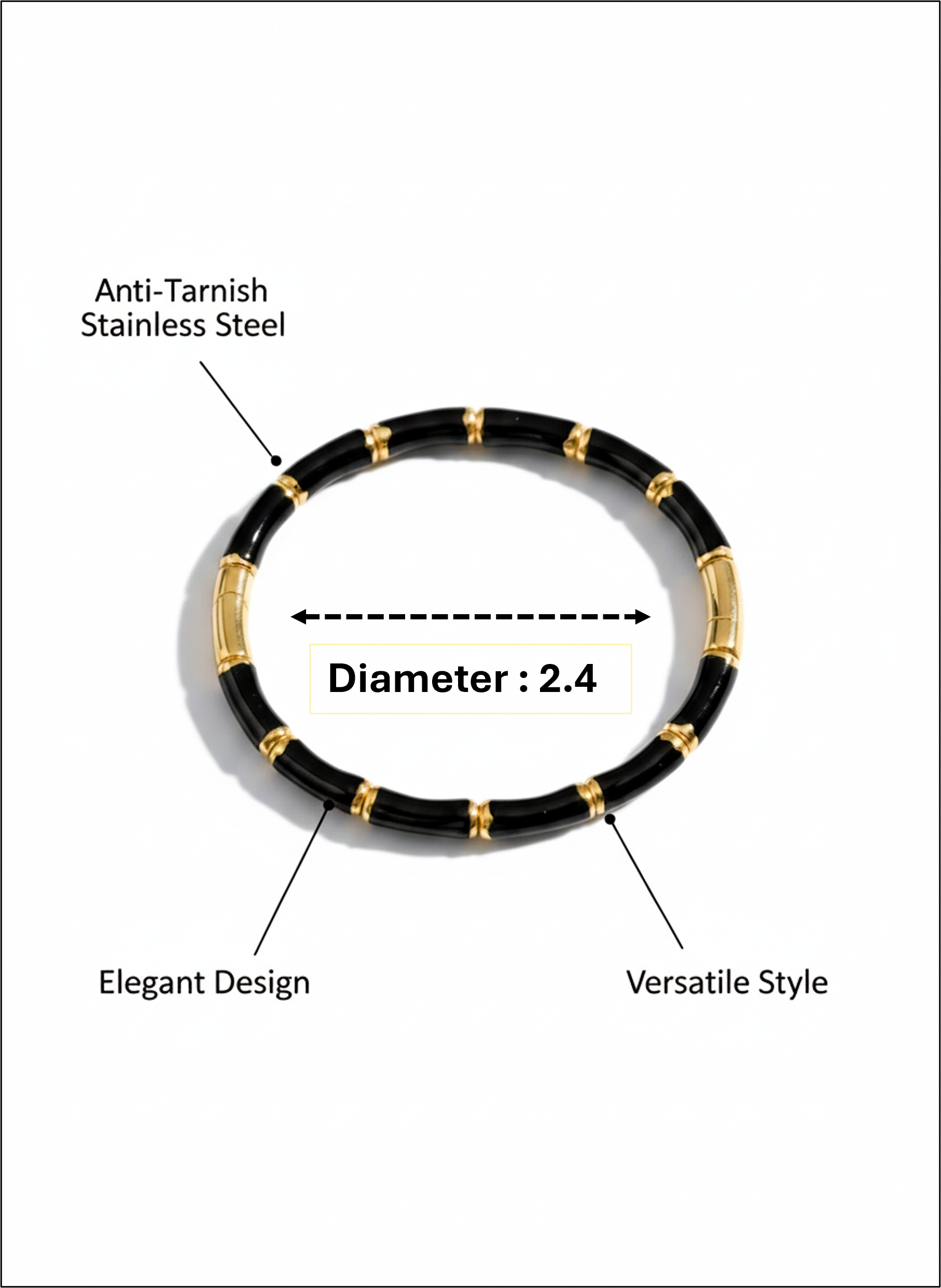 _80: Women Gold Plated Black Bamboo Segmented Bracelet Contemporary Bangle Jewelry - MVHSBRGD140