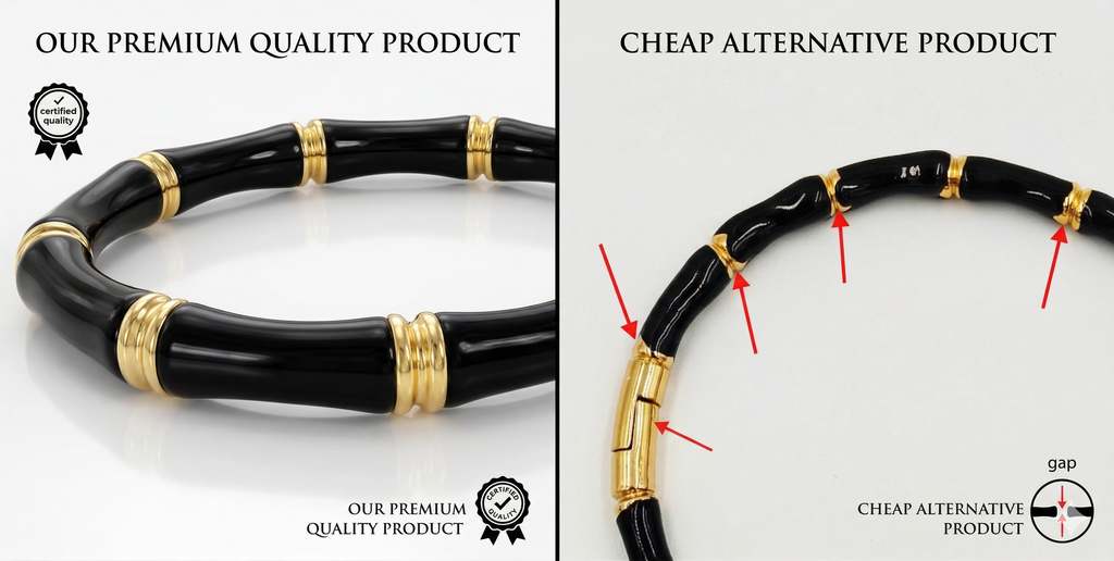 _80: Women Gold Plated Black Bamboo Segmented Bracelet Contemporary Bangle Jewelry - MVHSBRGD140