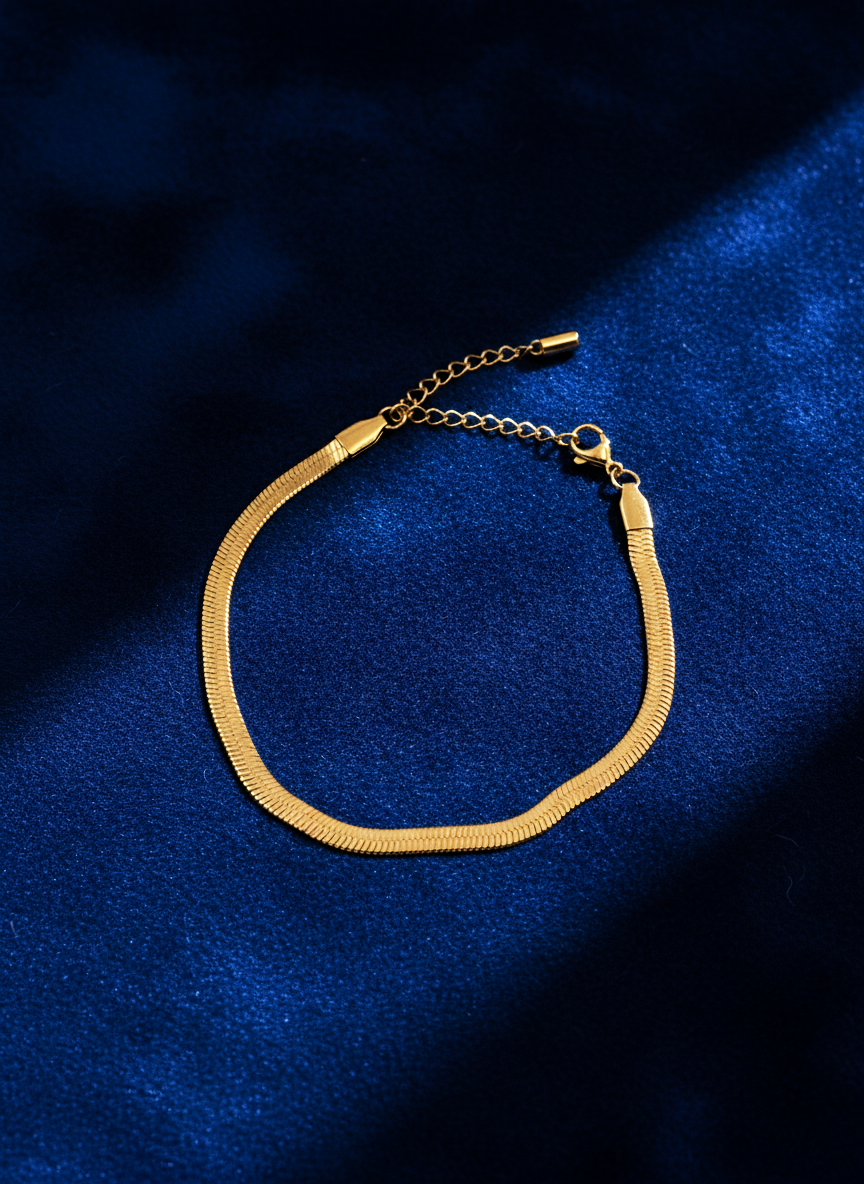 Elegant Gold-Plated Herringbone Snake Chain Anklet for Girls and Women – Sleek Flat Link Ankle Bracelet with Adjustable Extender – Minimalist Foot Jewelry for Summer & Occasions - MVDRAKGD98