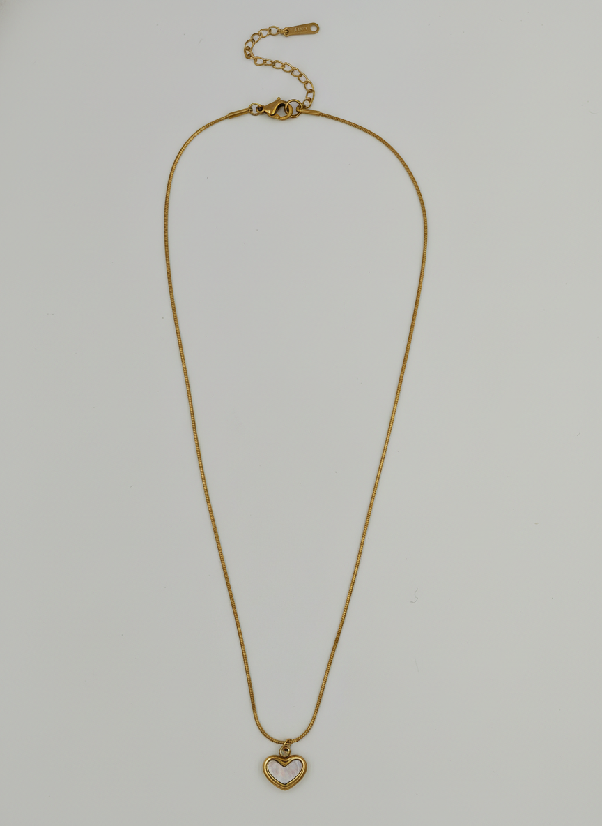Elegant Gold Plated Heart Pendant Necklace for Women - Shimmering Mother of Pearl Style Inlay on Sleek Snake Chain - Hypoallergenic Jewelry Gift for Her - MVHSNKGD31