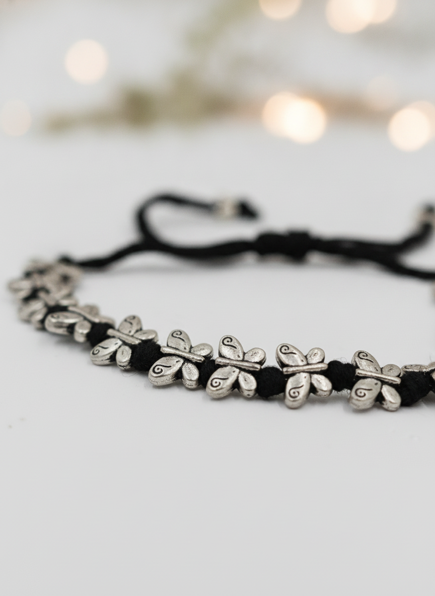 Butterfly Black Thread Adjustable Bracelet for Women and Girls - MVJPBRSR202