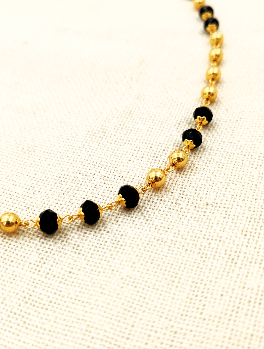 Traditional Black and Gold Plated Moti Mala Necklace for Women Long Chain - MVDRNKGD180