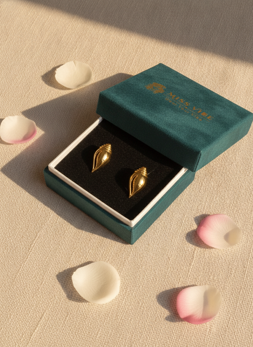 Gold Plated Conch Shell Stud Earrings for Women Contemporary Nature Design - MVJPERGD213