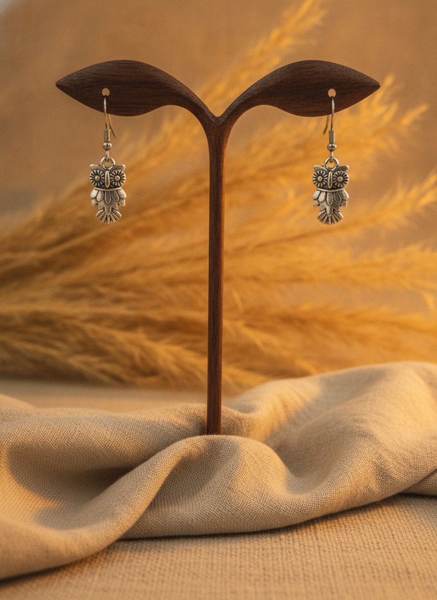 MVJ Oxidised Silver Owl Drop Earrings for Women Boho Tribal Fashion Jewelry - MVJPERGD215