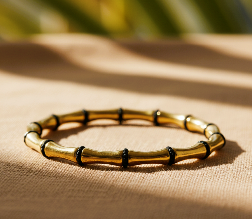 _80: Elegant Gold Plated Bamboo Design Bangle Bracelet for Women and Girls - MVHSBRGD47