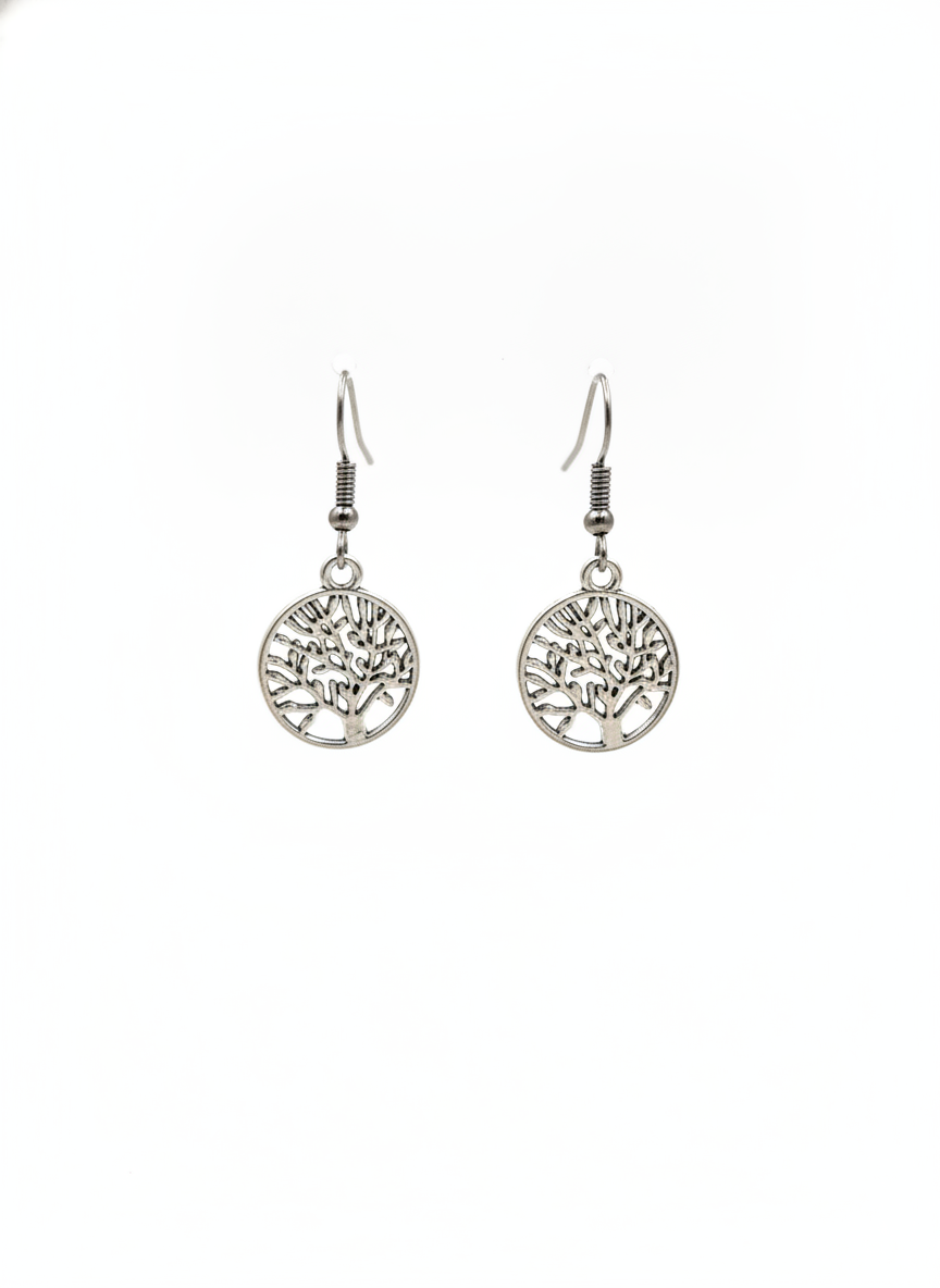 Oxidized Silver Tree of Life Drop Earrings for Women and Girls - MVJPERGD214