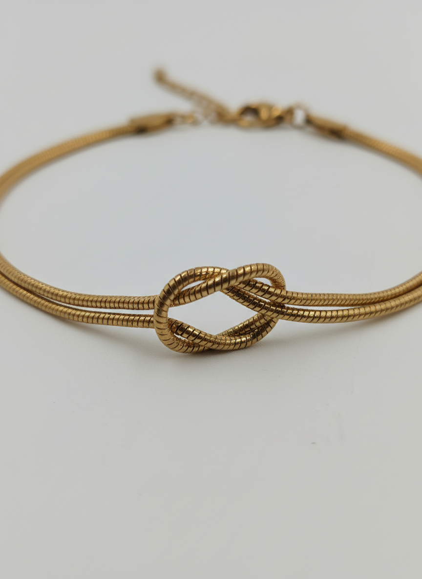 Women Gold Plated Double Strand Snake Chain Love Knot Bracelet for Girls - MVKMBRGD168