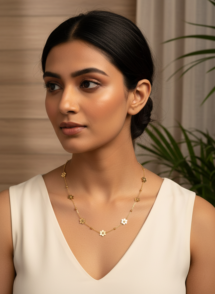 Elegant Gold Plated Flower Charm Necklace for Women Floral Delicate Chain - MVANNKGD164